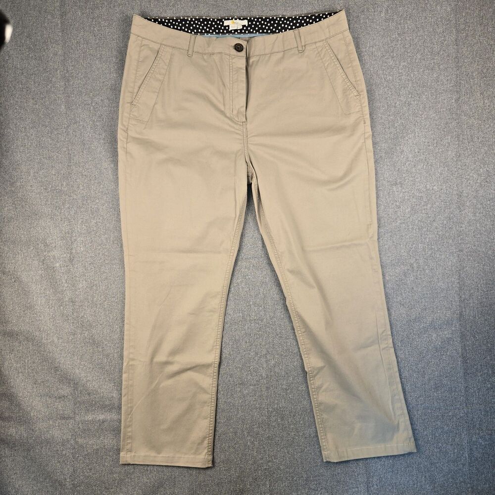 Boden Khaki Tan Straight Leg Chino Trousers Polka Dot Trim Womens US 16R UK 20R